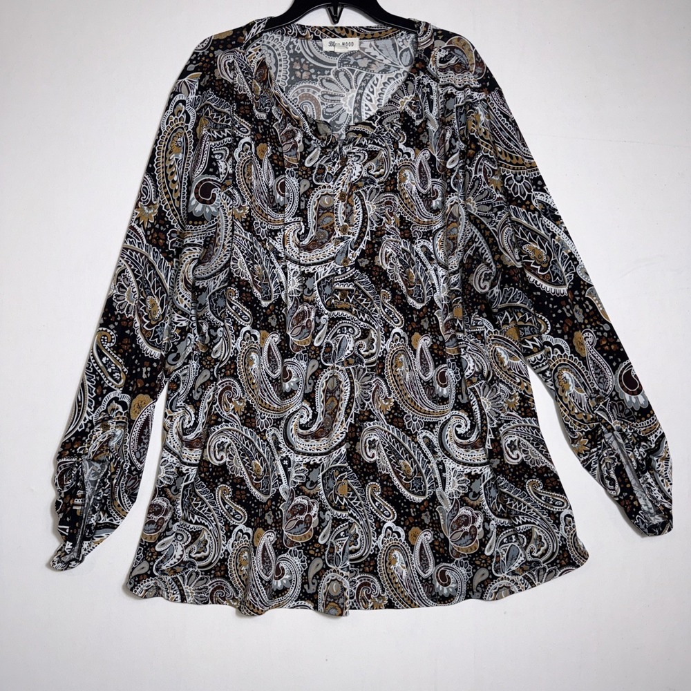 Blue Mood Women's Size 2X Button Up Long Sleeve Paisley Pattern‎ Blouse